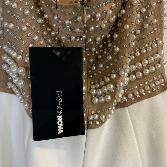 Fashion Nova Take My Hand Midi Dress XS Pearl Rhinestone Halter White - Picture 6 of 10